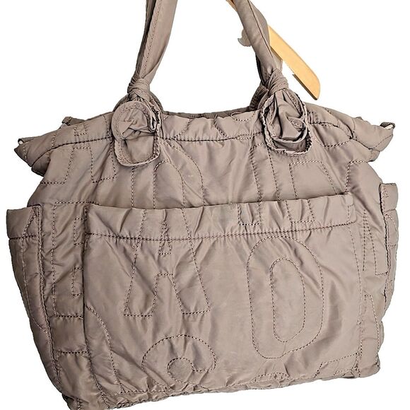 Marc By Marc Jacobs Taupe Green Nylon Quilted Tote Bag Shopper Purse Gym Slouchy - Picture 3 of 15